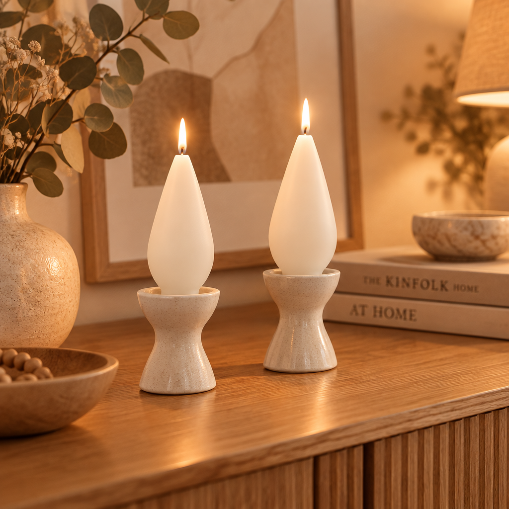 DANISH CANDLE, DROP SHAPE - WHITE, SMALL