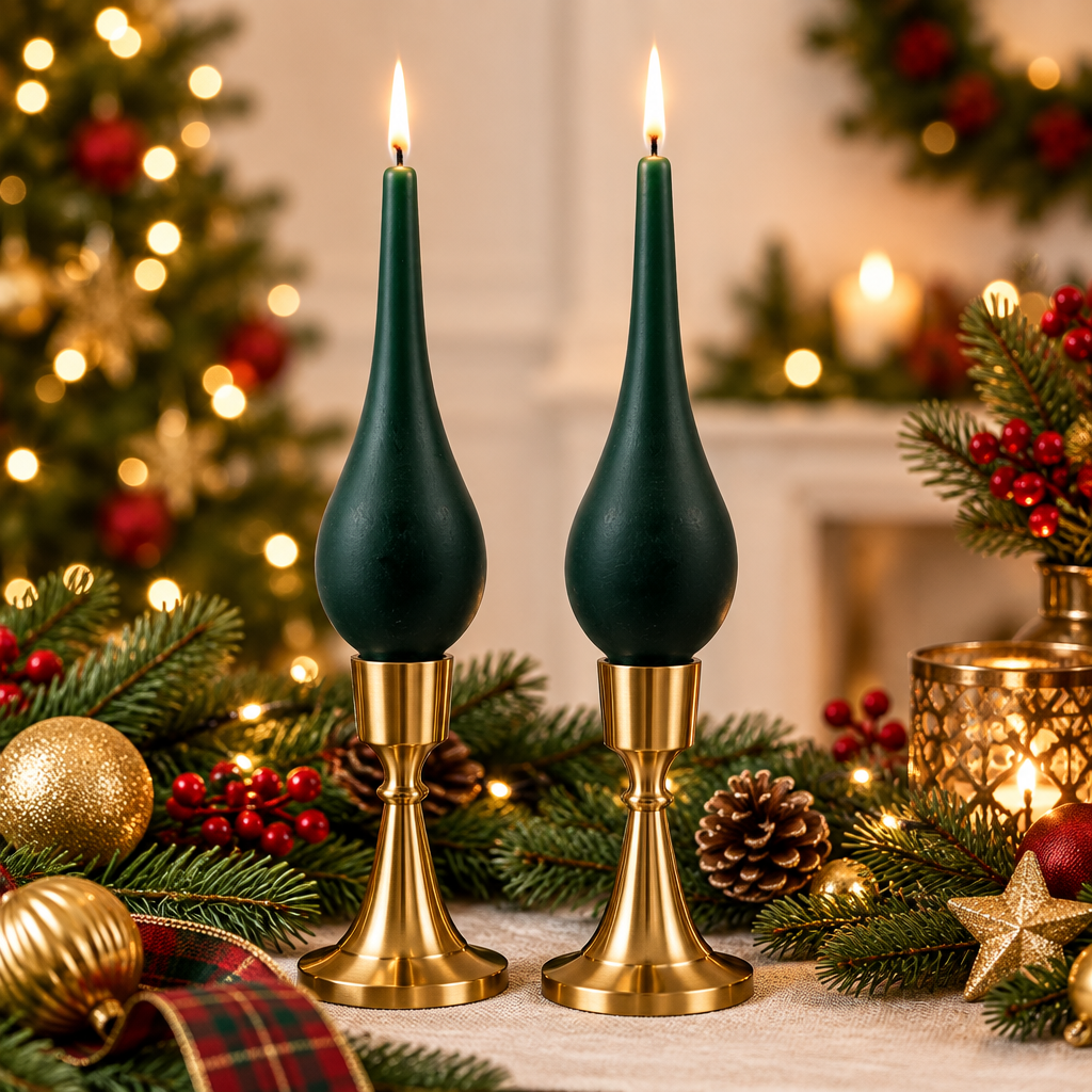 DANISH CANDLE, DROP SHAPE - FOREST GREEN