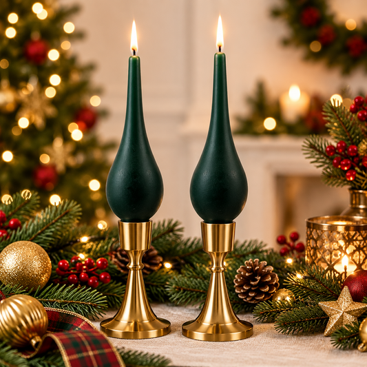 DANISH CANDLE, DROP SHAPE - FOREST GREEN