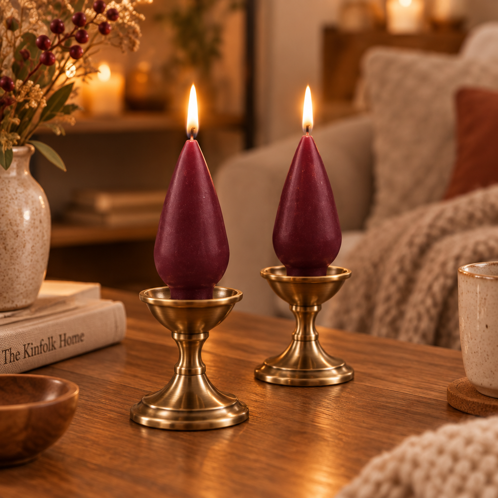 DANISH CANDLE, DROP SHAPE - BURGUNDY, SMALL