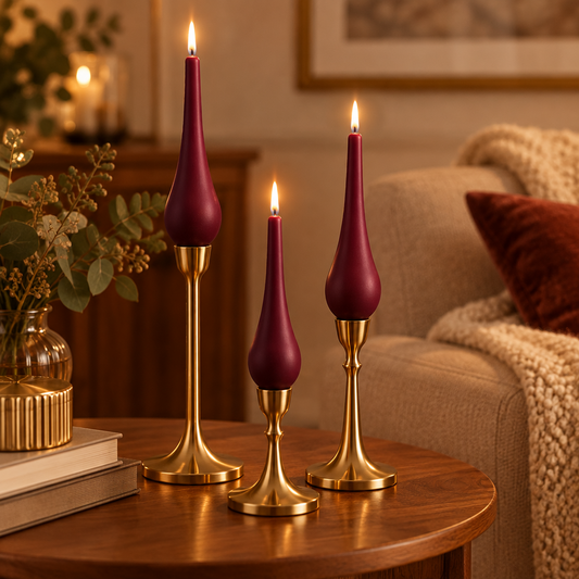 DANISH CANDLE, DROP SHAPE - BURGUNDY