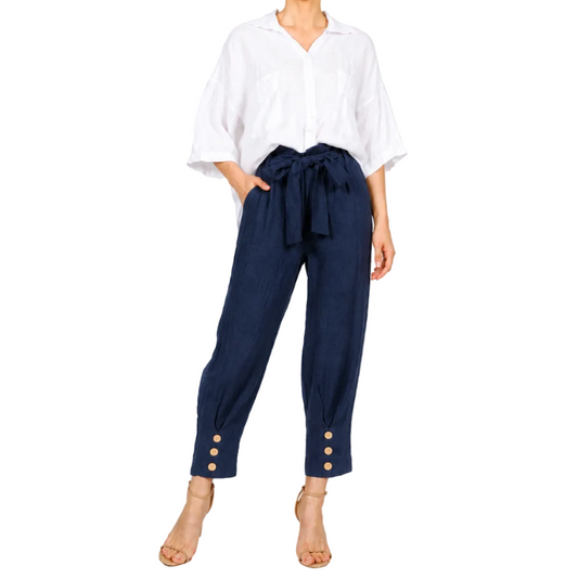 PANTS, LINEN - NAVY, BOW TIE