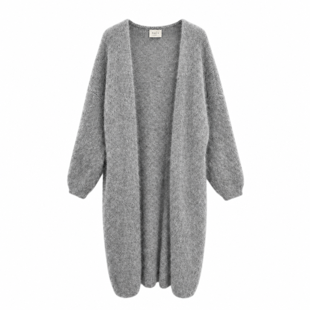 CARDIGAN, LONG - KID MOHAIR, GRAY