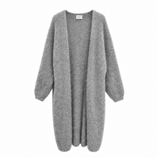 CARDIGAN, LONG - KID MOHAIR, GRAY