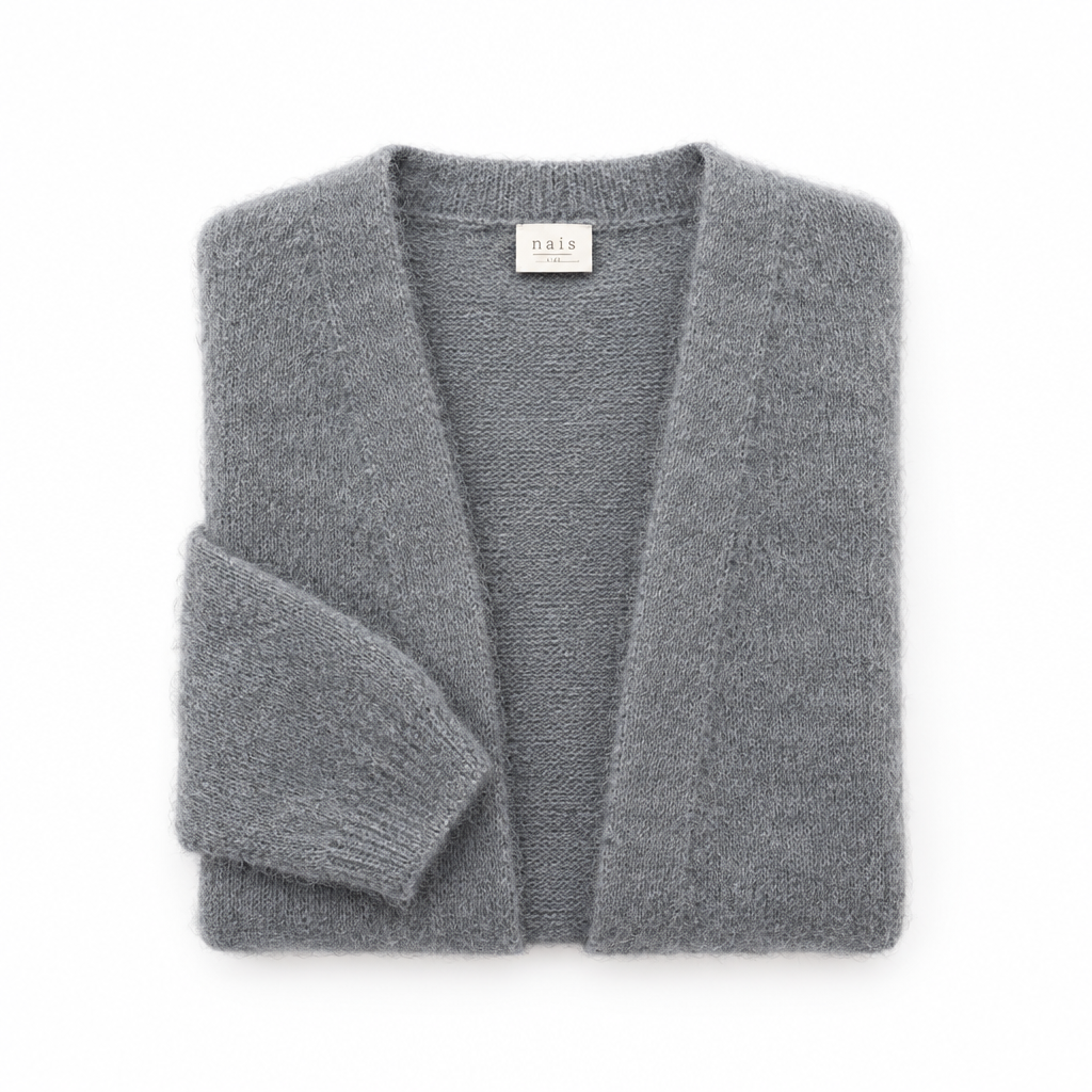 CARDIGAN, LONG - KID MOHAIR, GRAY