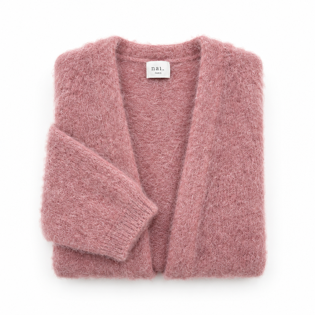 CARDIGAN, LONG - KID MOHAIR, OLD ROSE