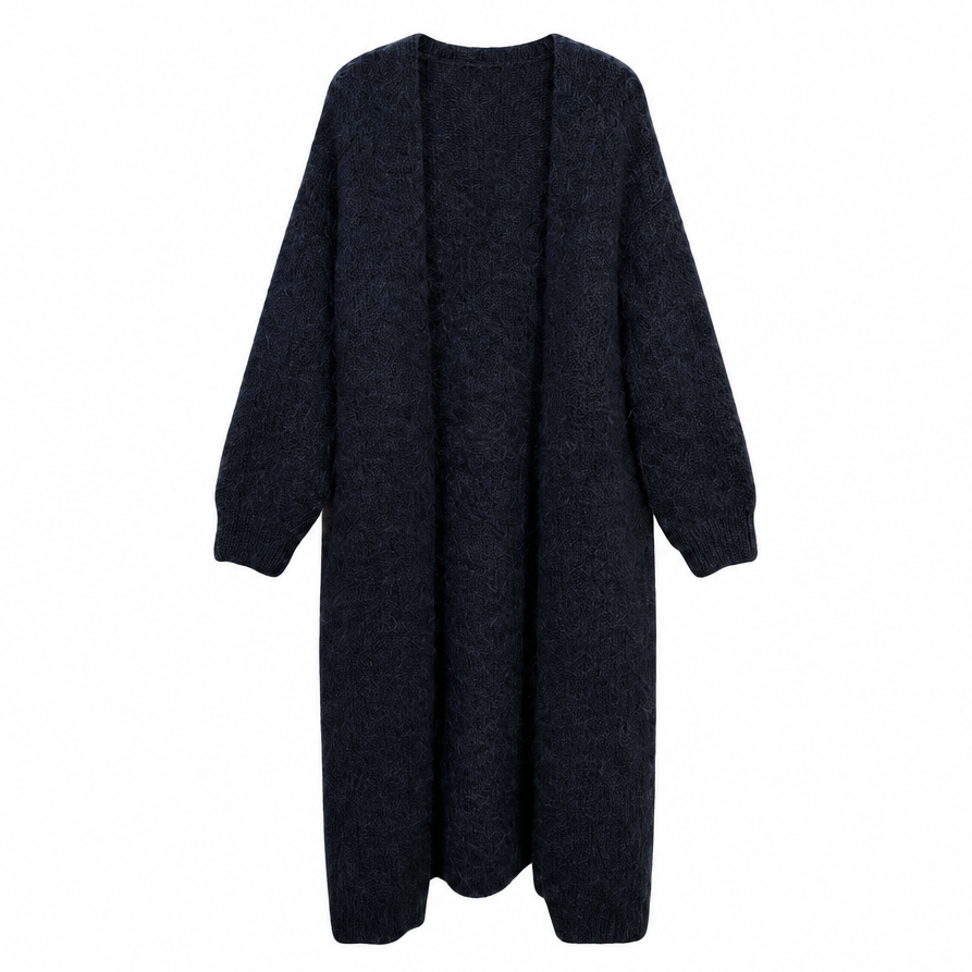 CARDIGAN, LONG - KID MOHAIR, BLACK