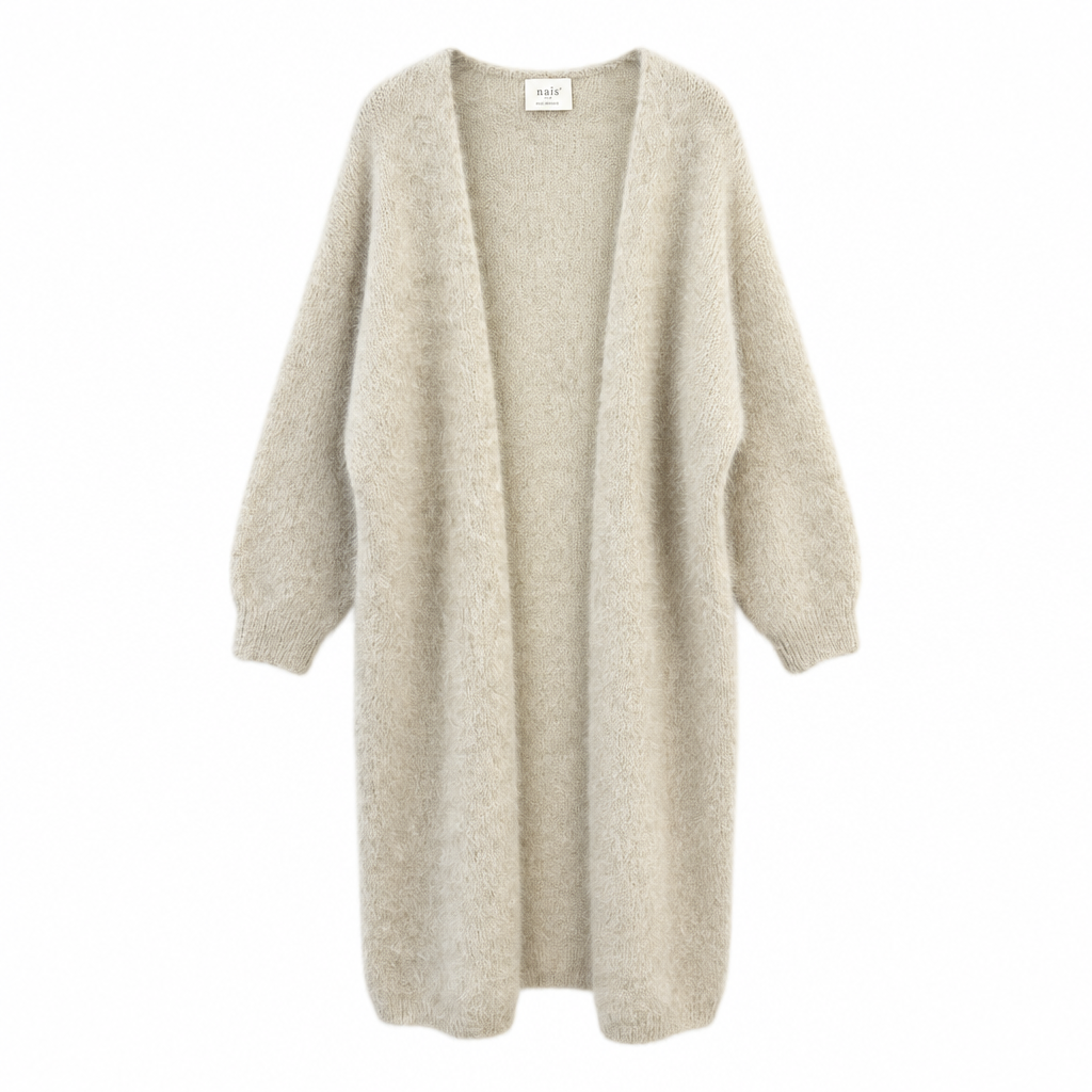 CARDIGAN, LONG - KID MOHAIR, BEIGE