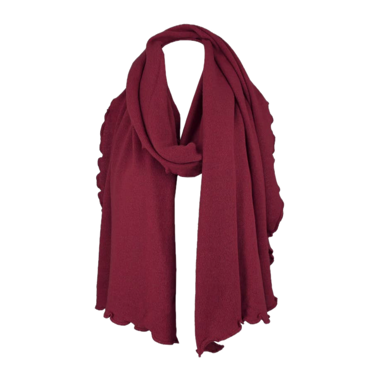 SCARF, RUFFLE EDGE - MERINO/CASHMERE, BORDEAUX