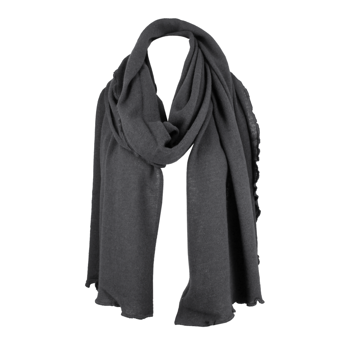 SCARF, RUFFLE EDGE - MERINO/CASHMERE, ANTHRACITE
