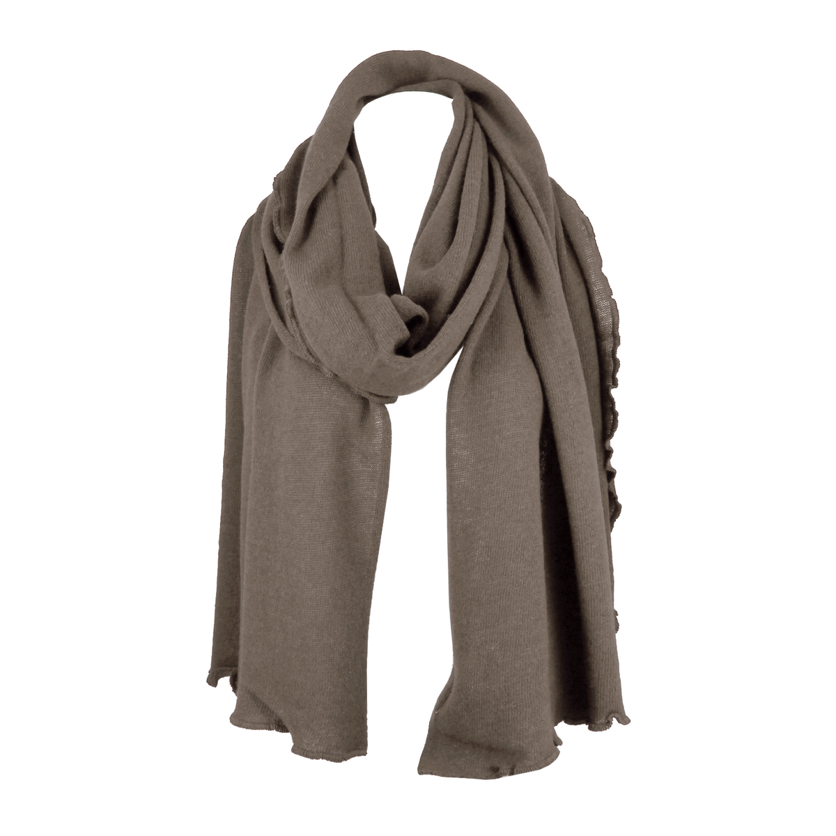 SCARF, RUFFLE EDGE - MERINO/CASHMERE, TAUPE
