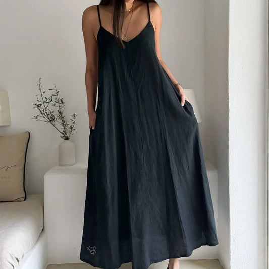 DRESS LINEN, SUNNY ESCAPE - BLACK