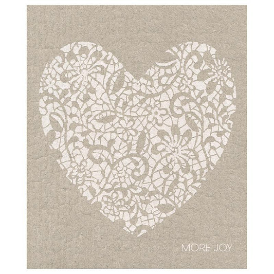 DISHCLOTH - LACE HEART ON GREY