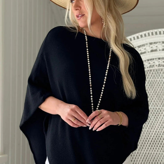 PONCHO, ZELIE - VISCOSE, BLACK