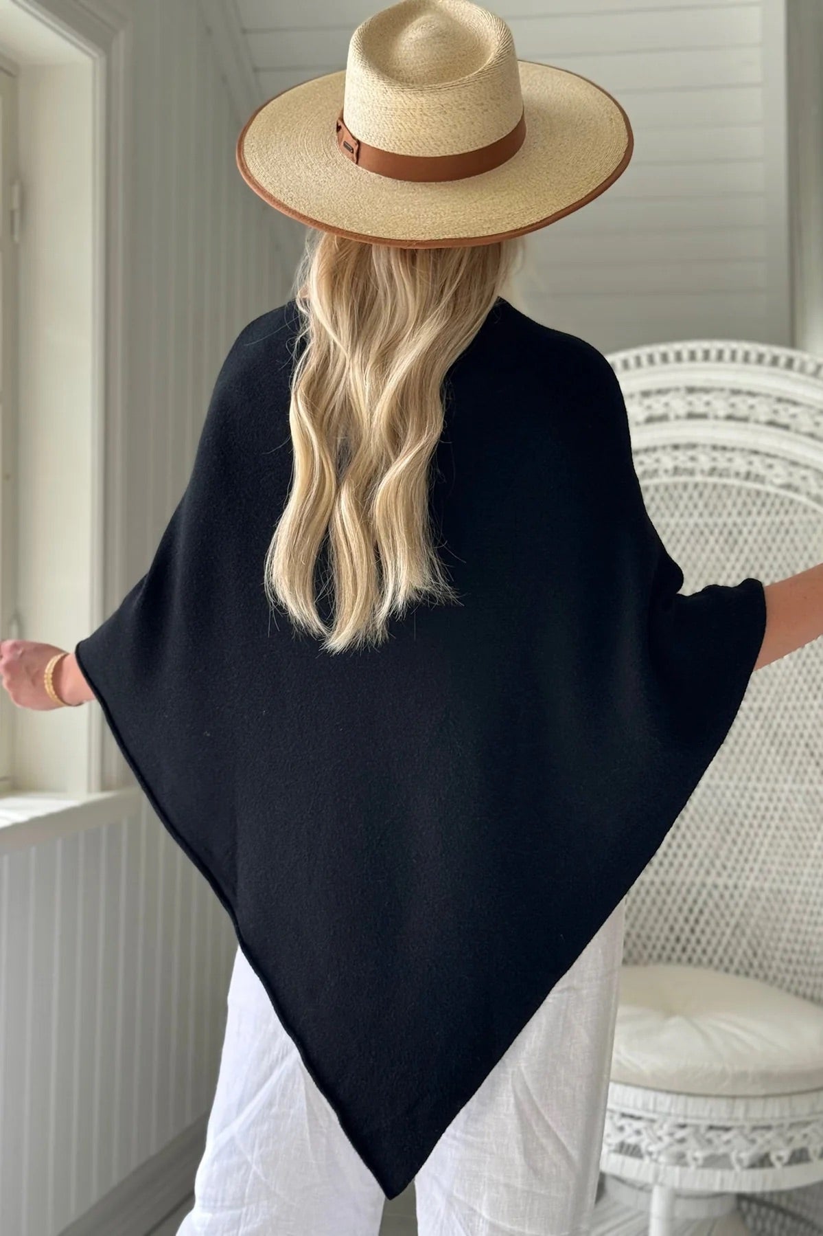 PONCHO, ZELIE - VISCOSE, BLACK