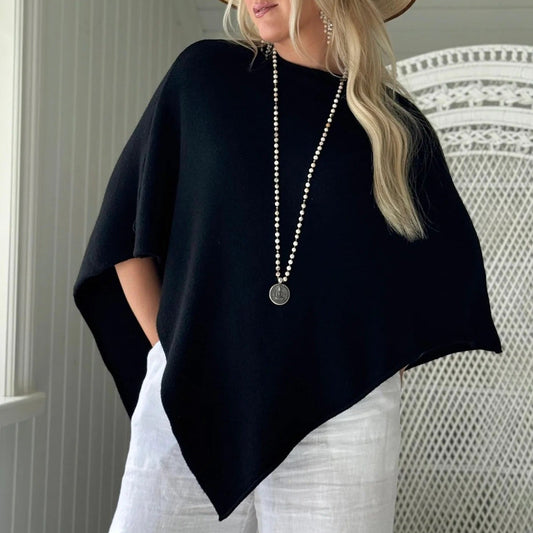 PONCHO, ZELIE - VISCOSE, BLACK