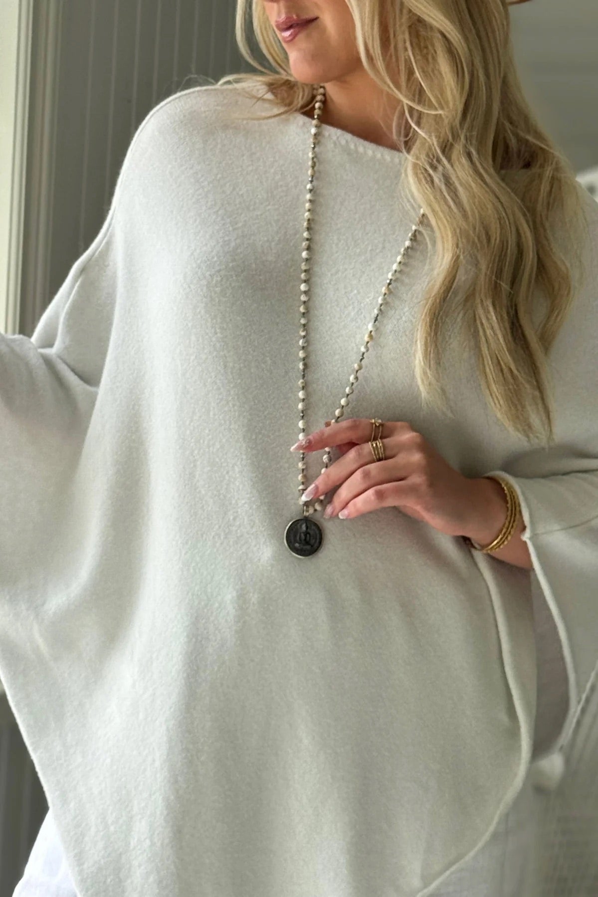 PONCHO, ZELIE - VISCOSE, SILVER