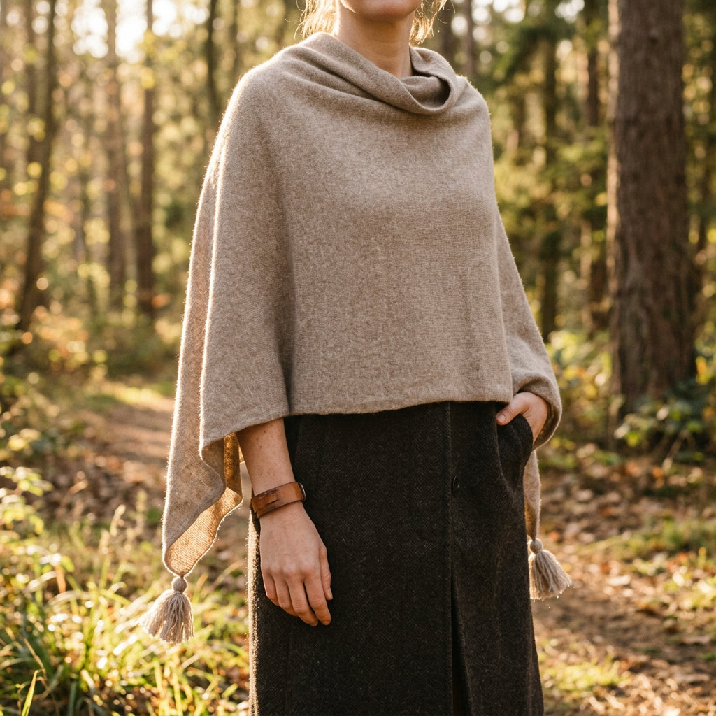 PONCHO - MERINO/CASHMERE, BEIGE