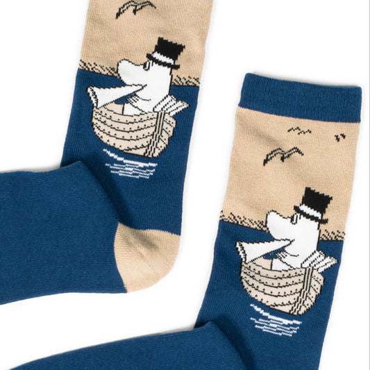 MOOMIN MEN'S SOCKS, MOOMINPAPPA BOATING - BLUE/BEIGE