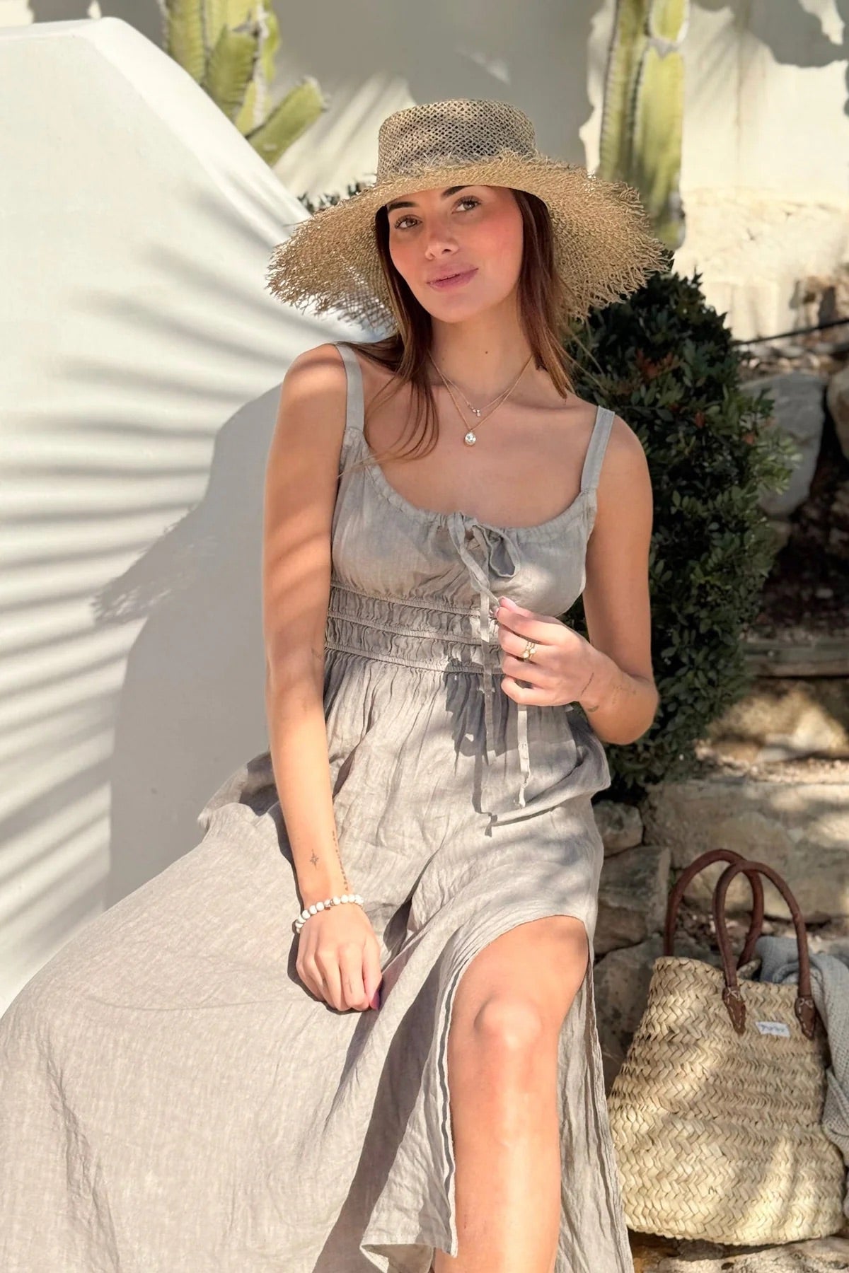 DRESS LINEN, ANGELINA - TAUPE