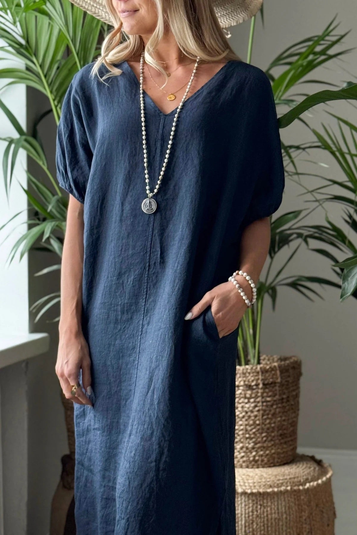 DRESS LINEN, AYUMI - NAVY