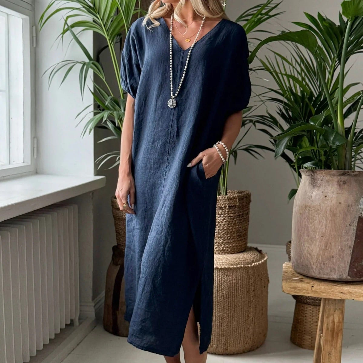 DRESS LINEN, AYUMI - NAVY