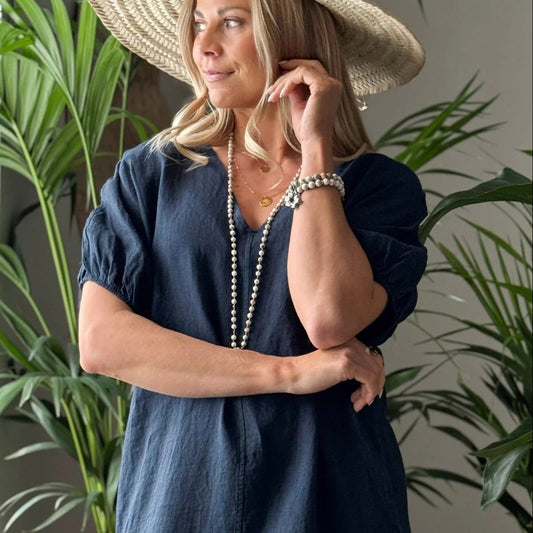 DRESS LINEN, AYUMI - NAVY