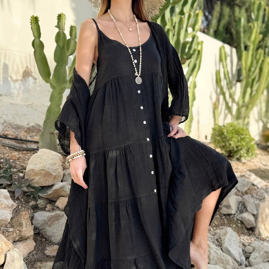 DRESS LINEN, BENISSA - BLACK