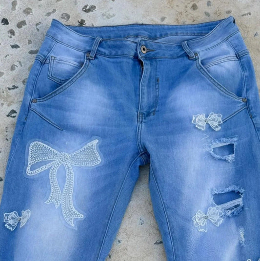 JEANS, BOW - DENIM BLUE