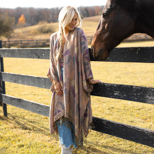 KIMONO, PATCHWORK PAISLEY - MAUVE BEIGE