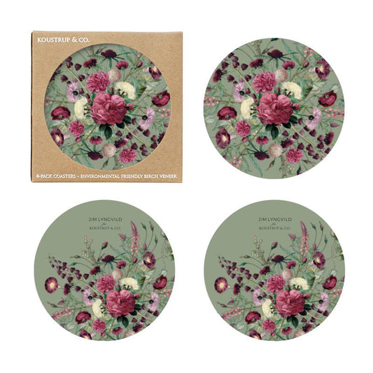 COASTER SET, 2-SIDED - BLOSSOM FLOWER, BIRCH
