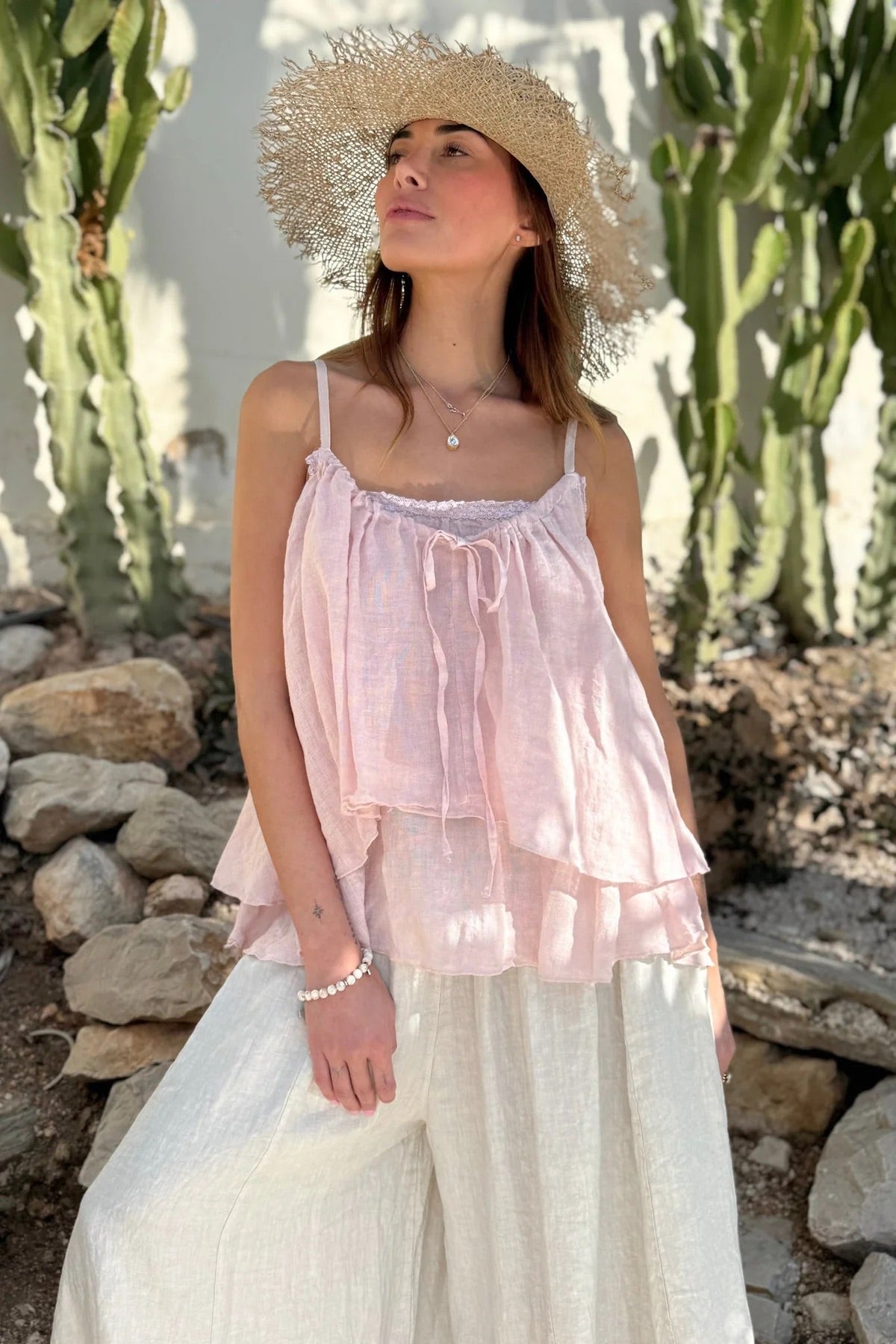 TOP LINEN, CALPE - LIGHT PINK