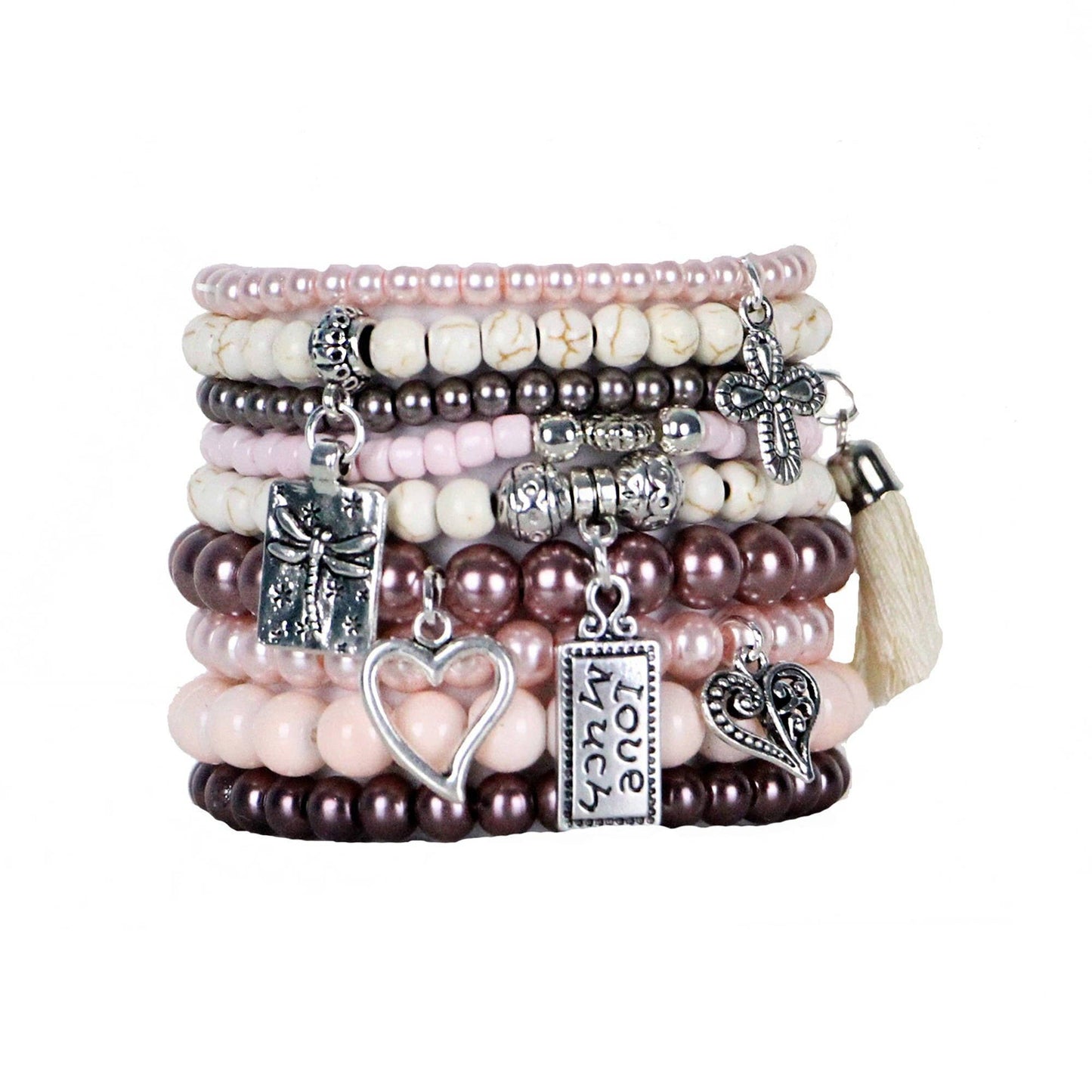 BRACELETS, SET of 9 - PINKS