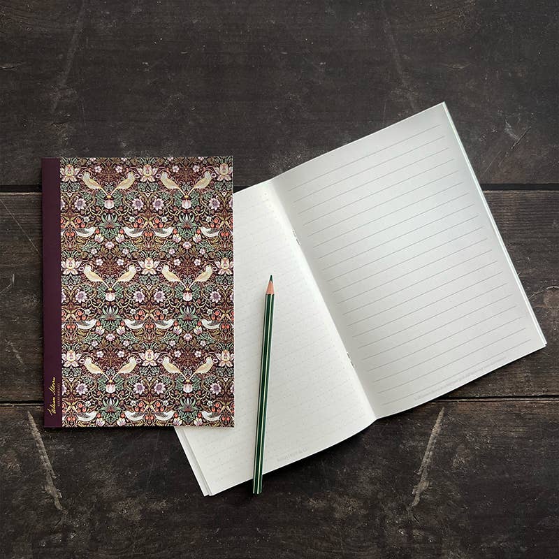 NOTEBOOK, WILLIAM MORRIS - STRAWBERRY THIEF PATTERN