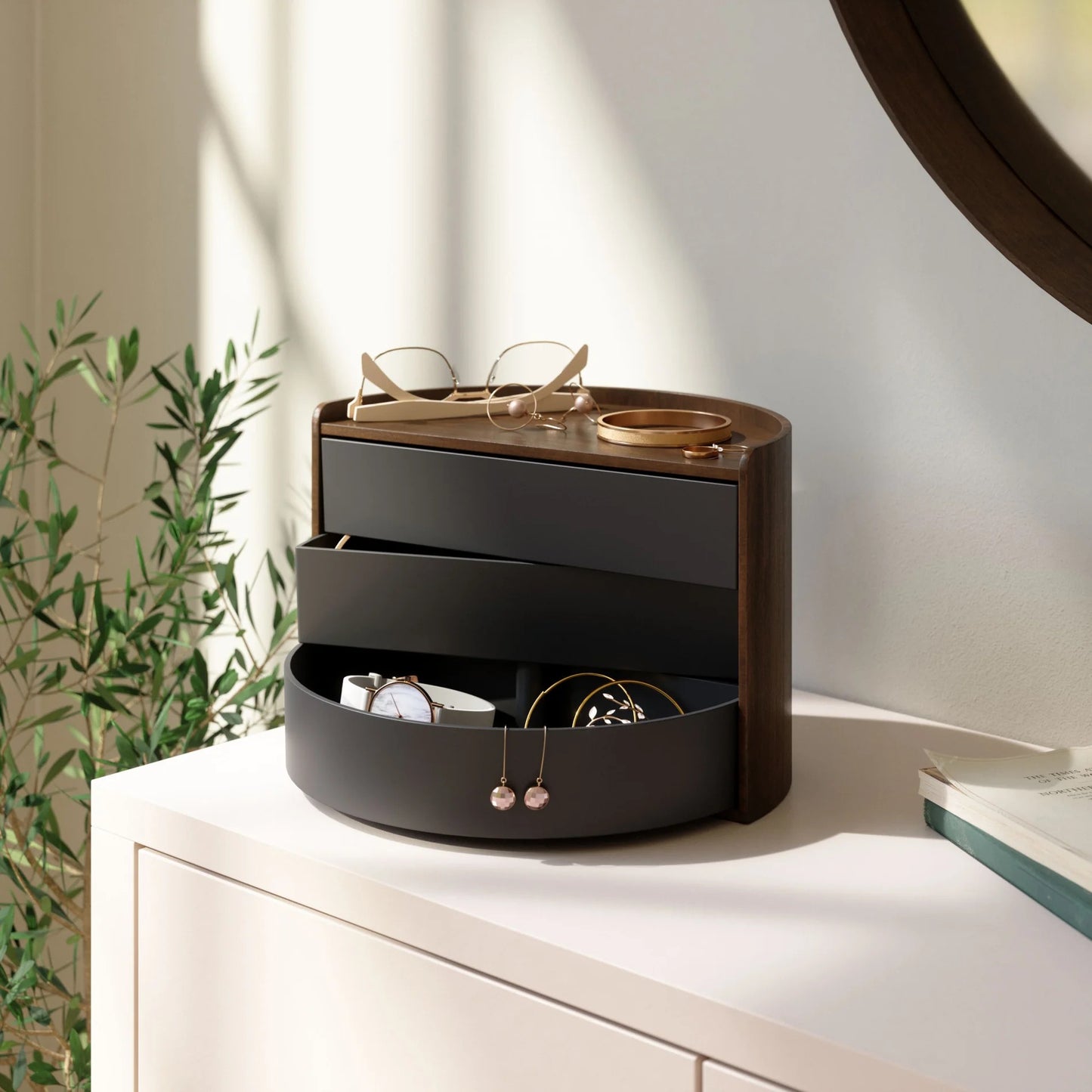 STORAGE BOX, MOONA - BLACK/WALNUT