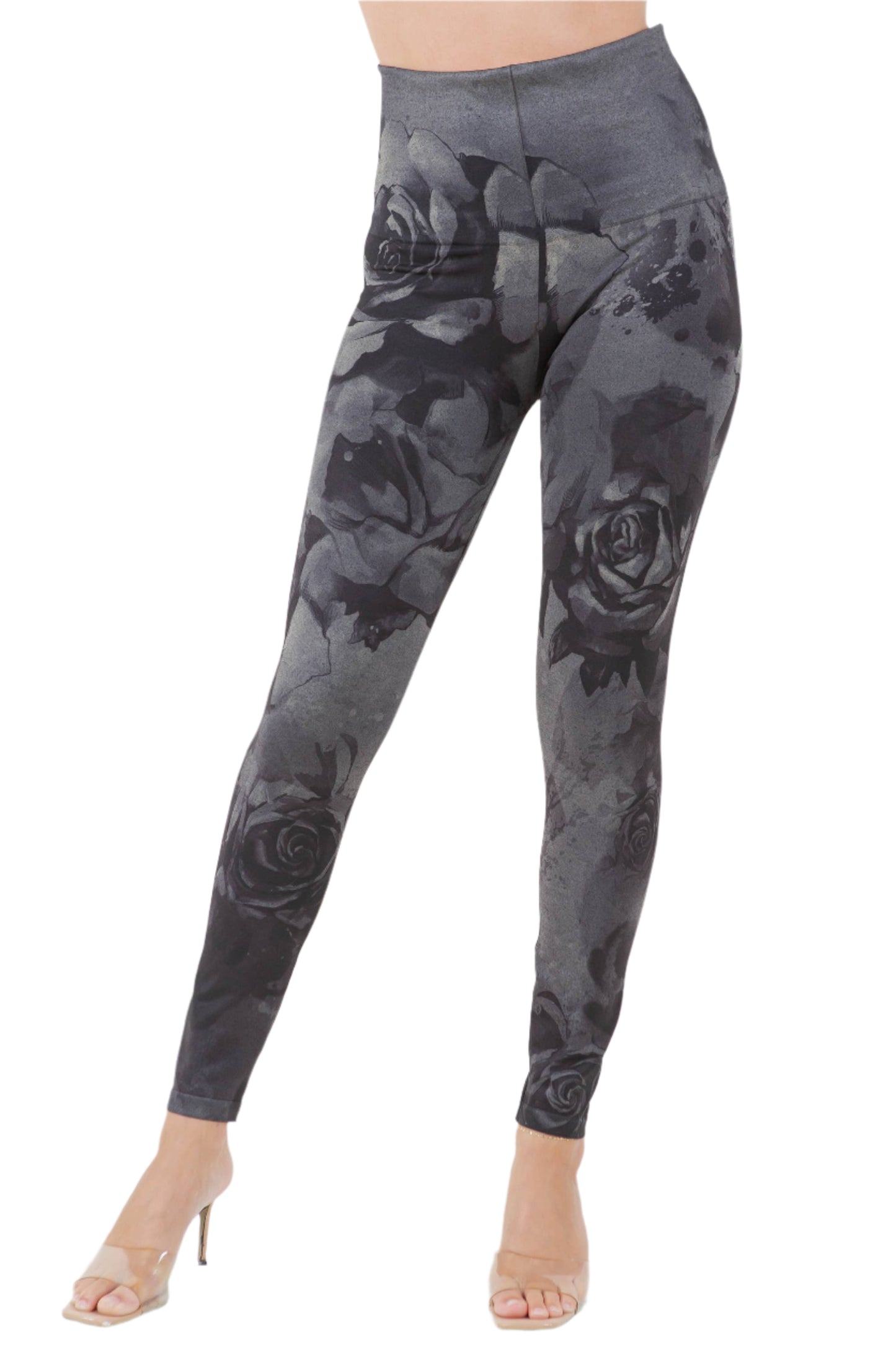 LEGGINGS, CROPPED - ROSE NOIR GRAPHICS PRINT
