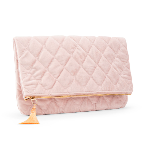 FOLD OVER VELVET CLUTCH - BLUSH PINK