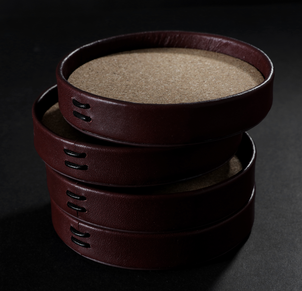 COASTERS, LEATHER - SET OF 4
