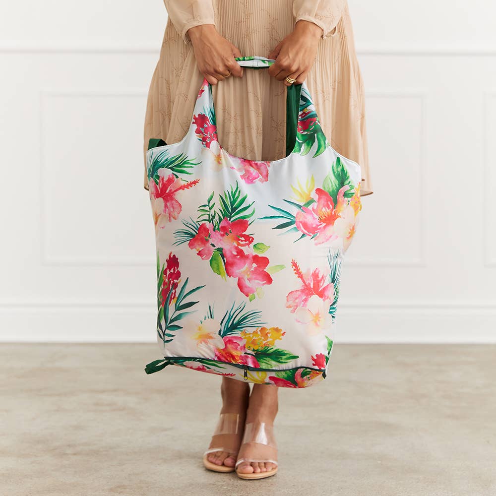 TOTE BAG, REUSABLE - TROPICAL FLORAL