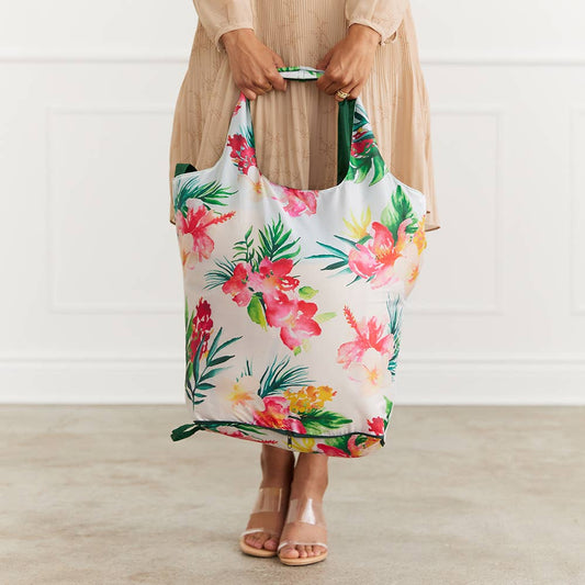TOTE BAG, REUSABLE - TROPICAL FLORAL
