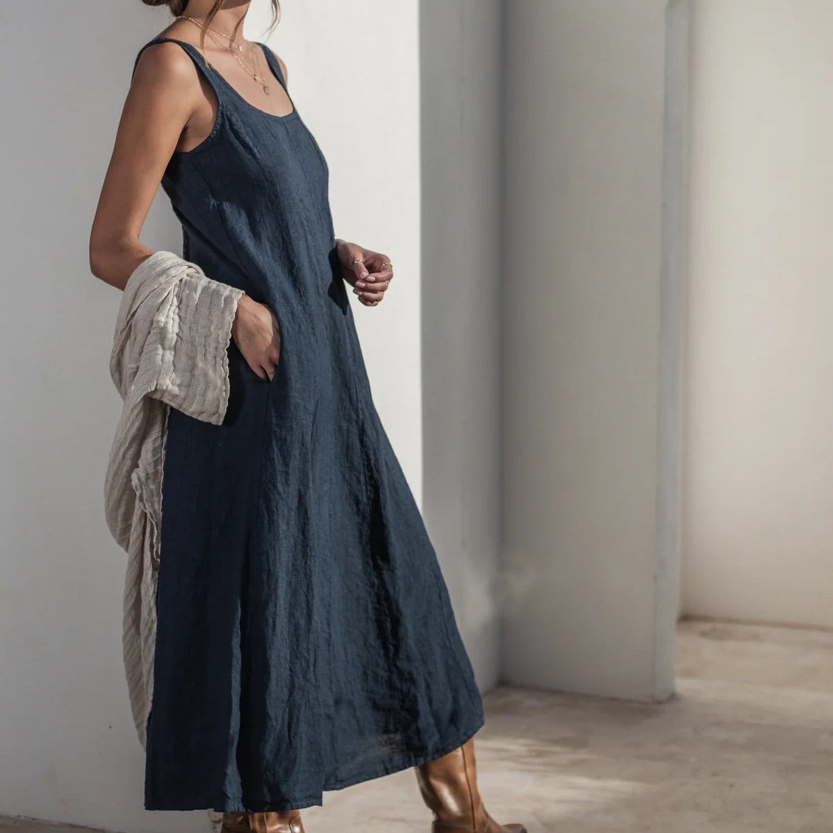 DRESS LINEN, ENCANTO - NAVY