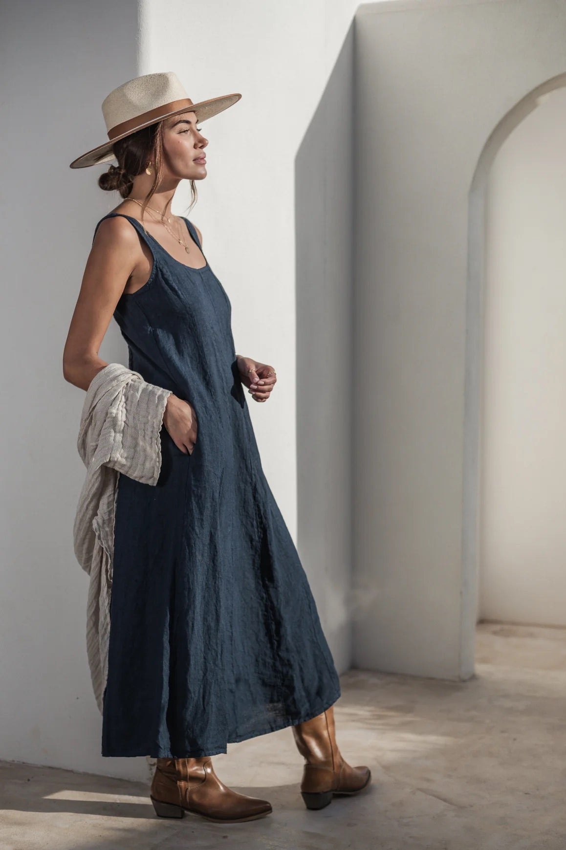 DRESS LINEN, ENCANTO - NAVY