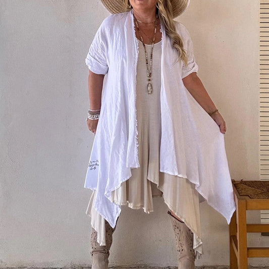 JACKET LINEN, FRAY - WHITE