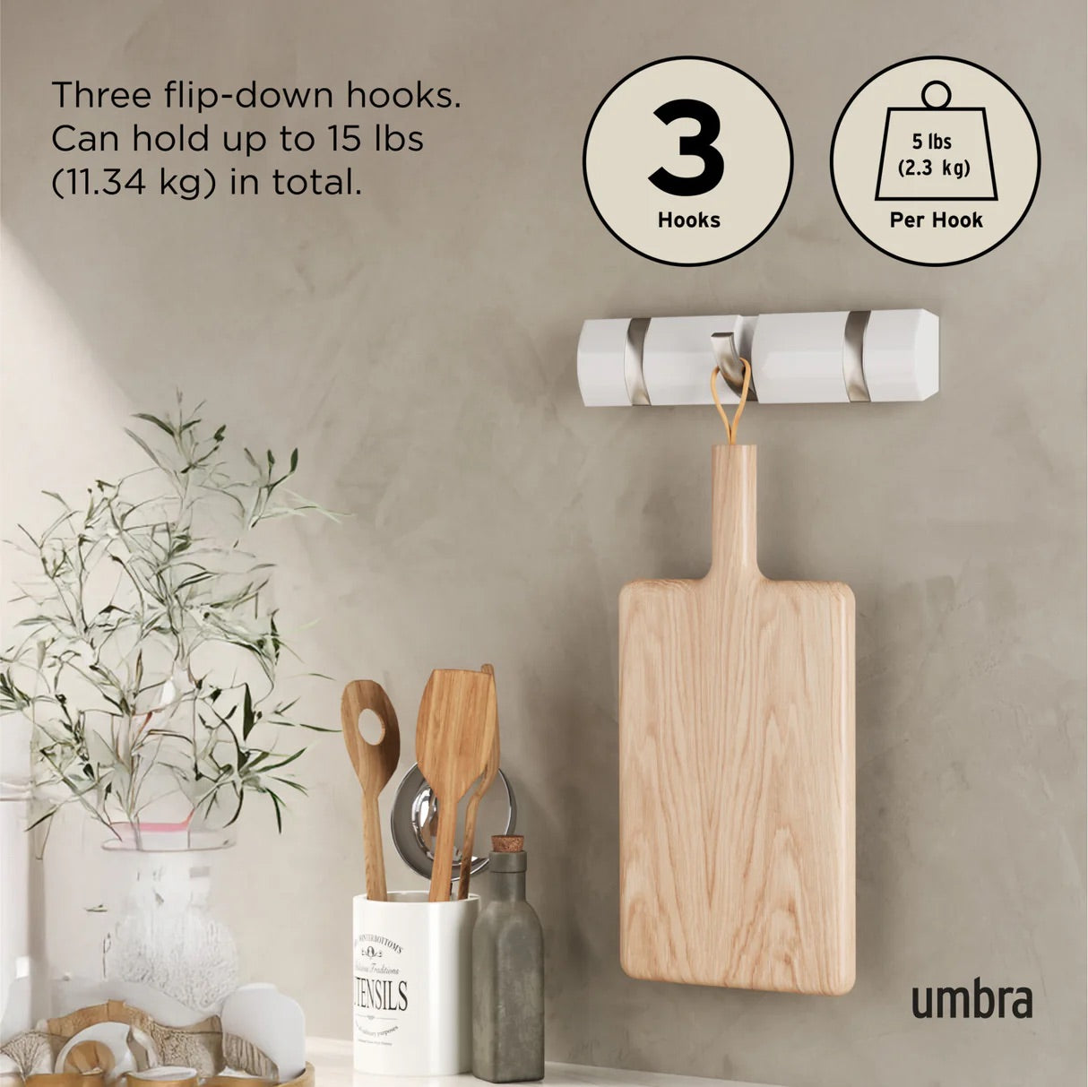 WALL MOUNTED HOOK - WHITE/NICKEL