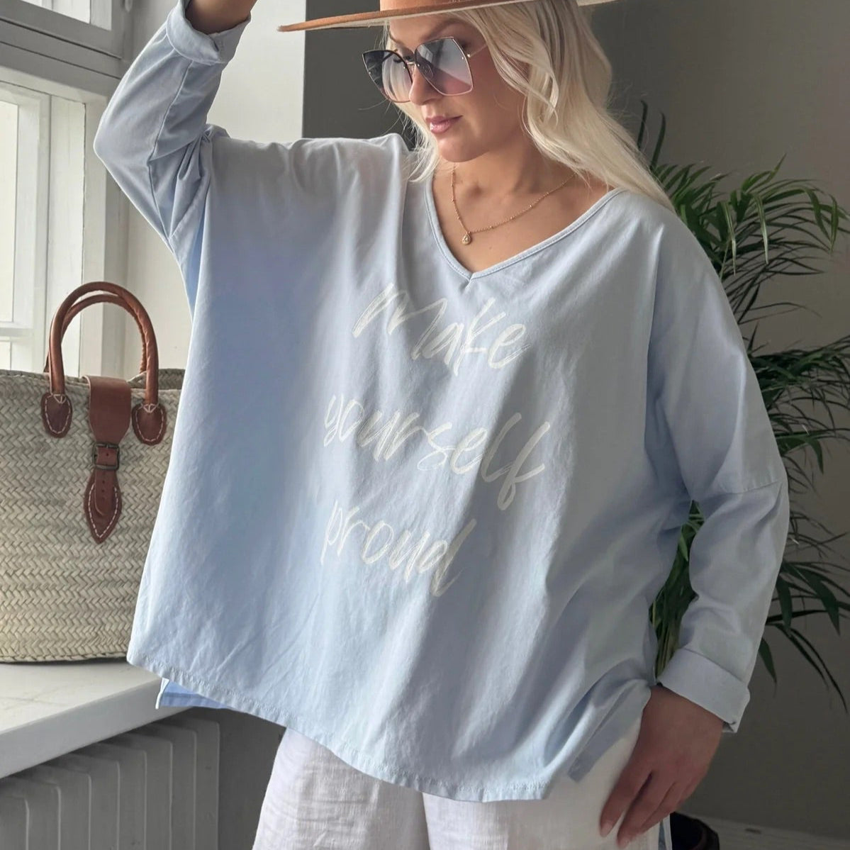 T-SHIRT (LONG SLEEVE), MAKE YOURSELF PROUD - LIGHT BLUE