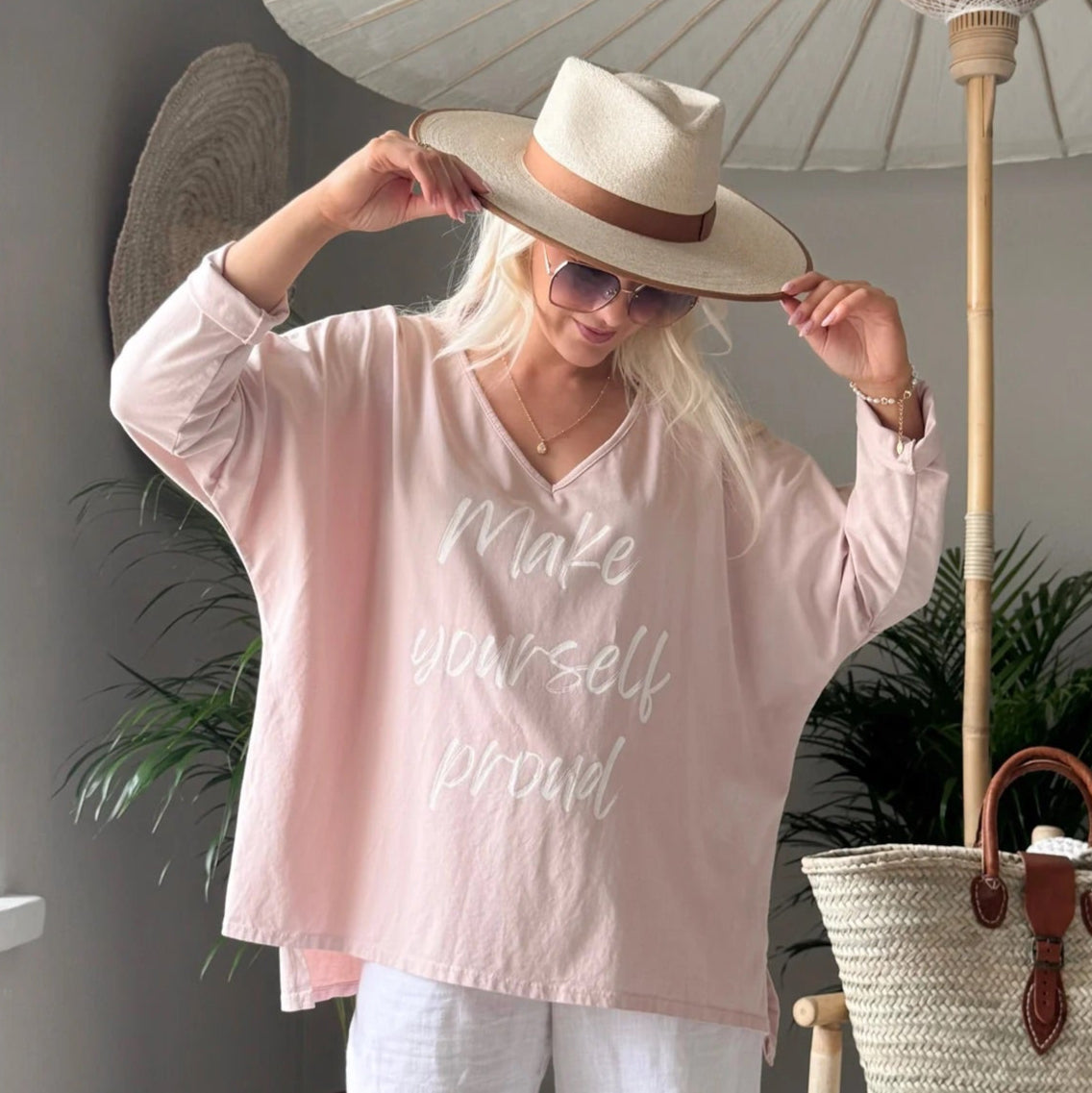 T-SHIRT (LONG SLEEVE), MAKE YOURSELF PROUD - LIGHT PINK