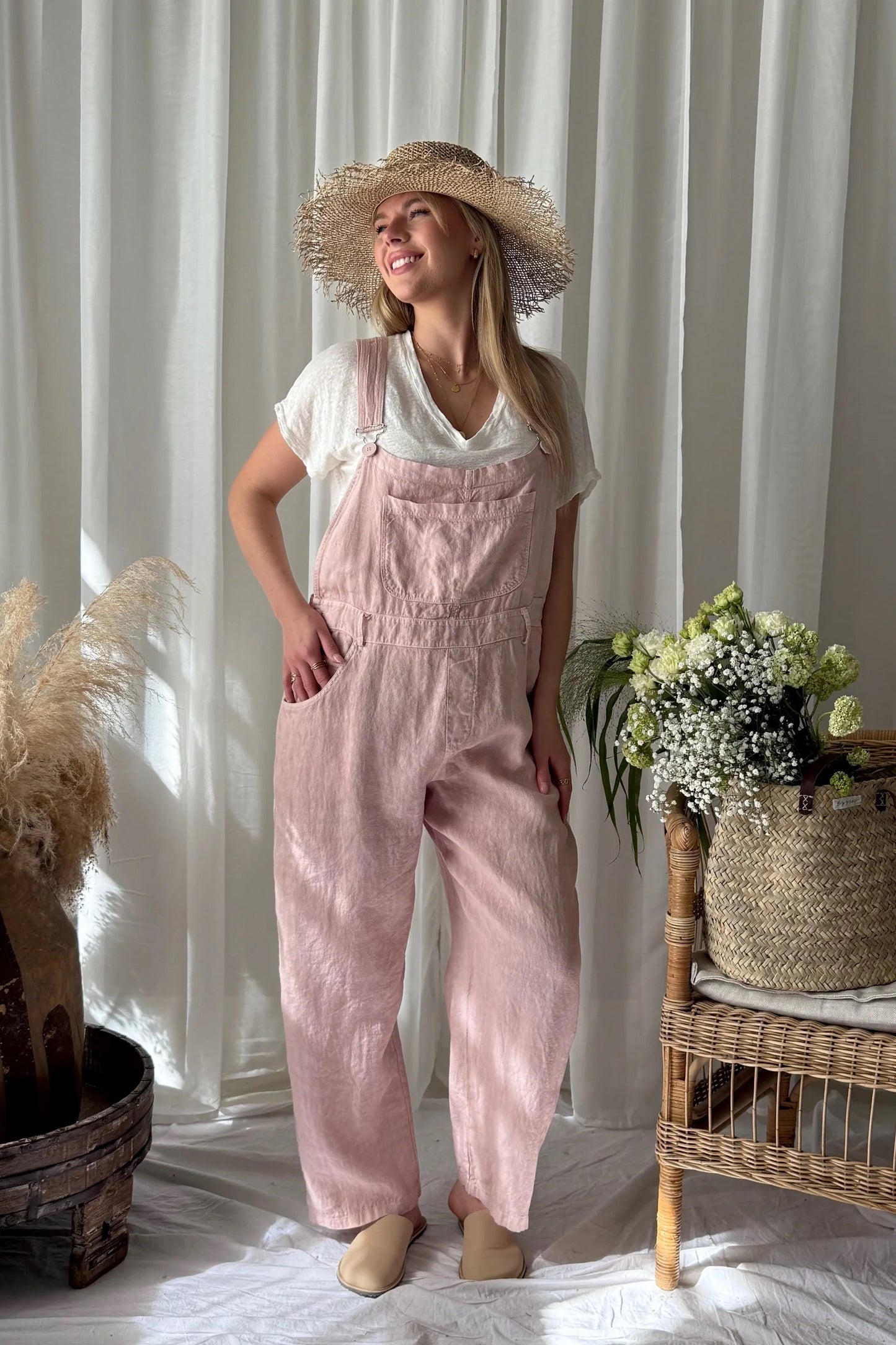 JUMPSUIT LINEN, PAINTER - LIGHT PINK