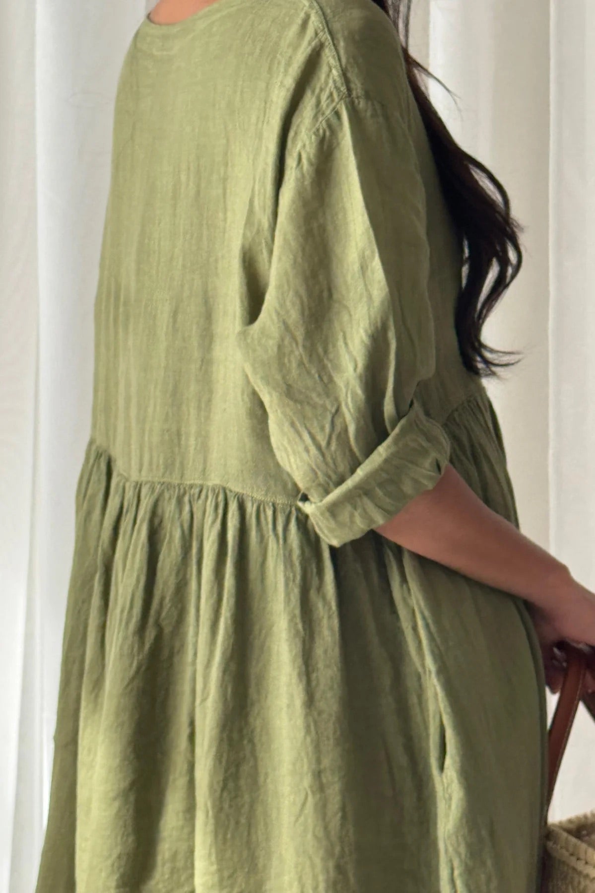 DRESS LINEN, RAELLE - GREEN