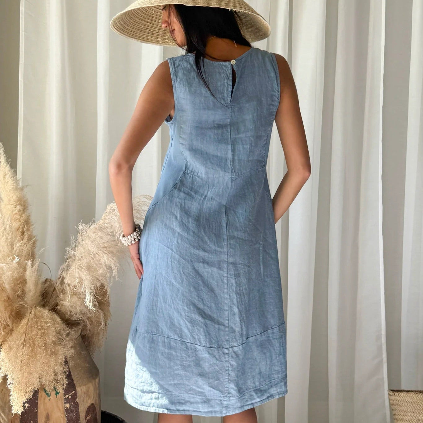 DRESS LINEN, SALMA - DENIM BLUE