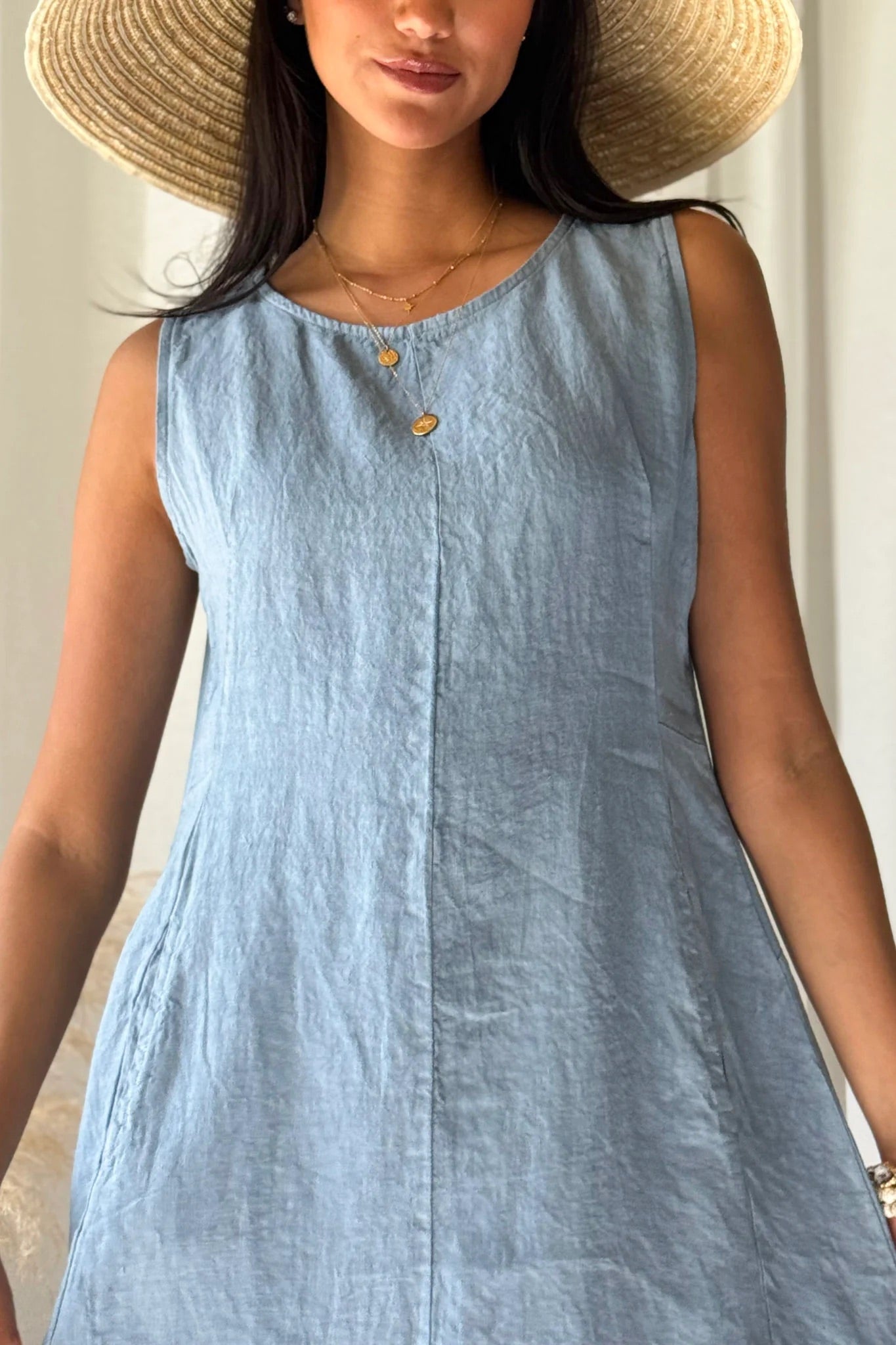 DRESS LINEN, SALMA - DENIM BLUE